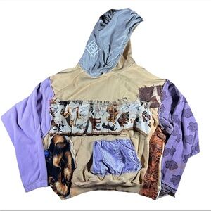 Handmade Dog Hoodie XL Patchwork Mixed Media Upcycled Unique Art To Wear Artsy